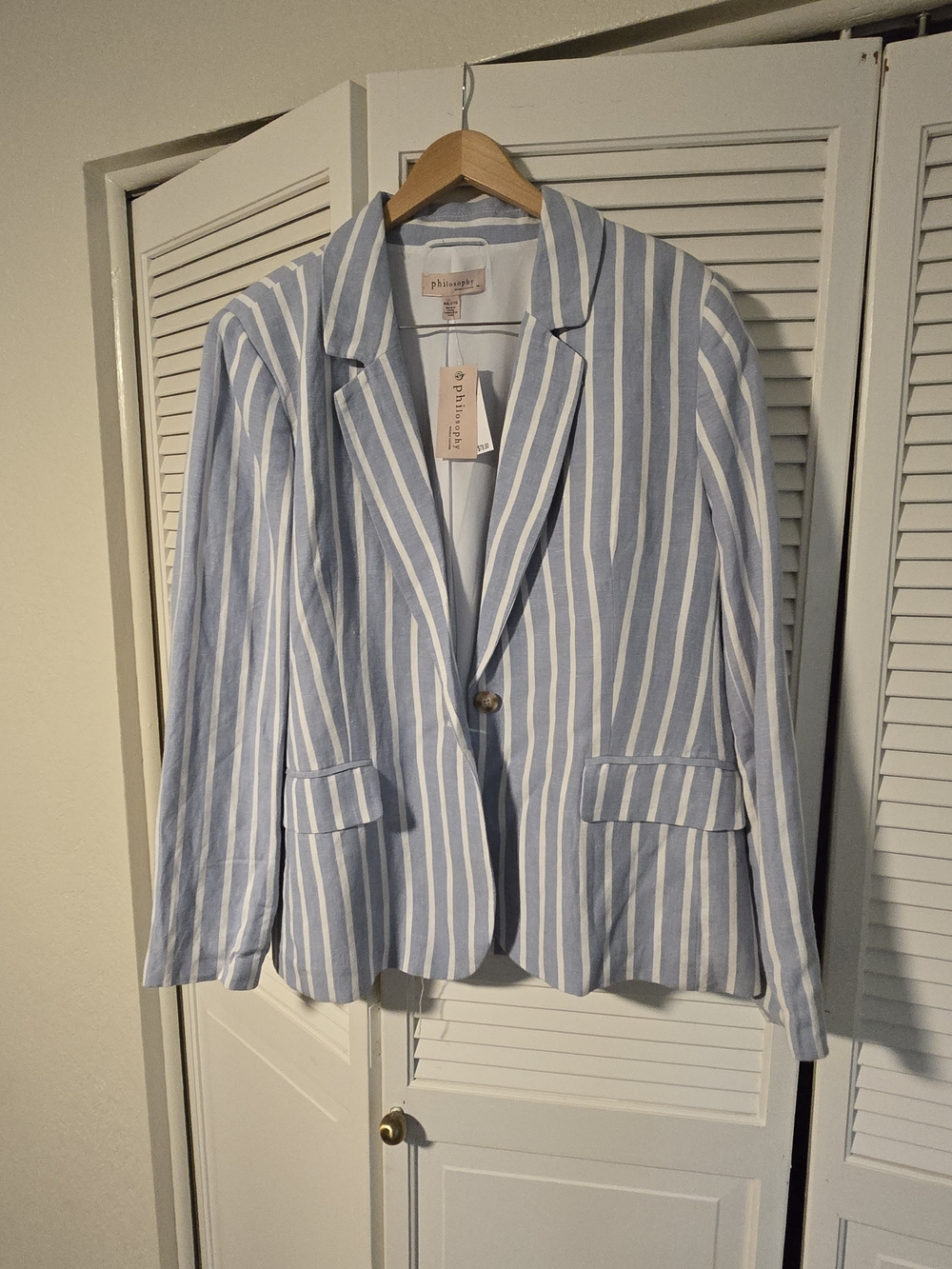 Philosophy Light Blue and White Striped Blazer